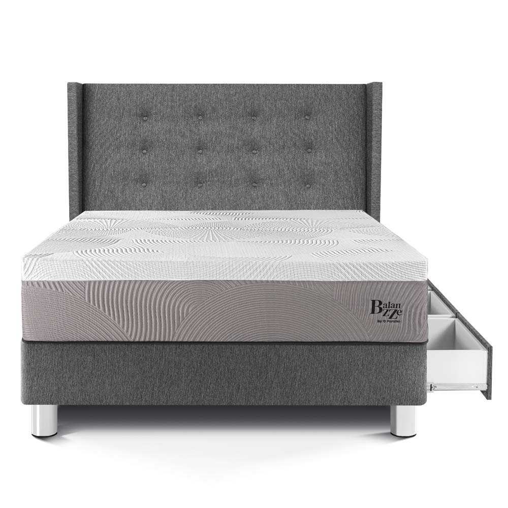 DORMITORIO CON CAJONES PARAÍSO ROYAL BALANZZE 1.5 PLAZAS + CABECERA GOLD GRIS + 1 ALMOHADA VISCOELÁSTICA - 3