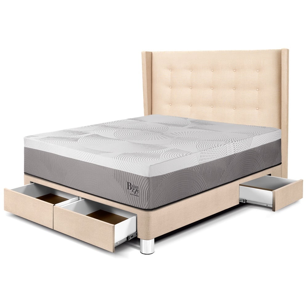 DORMITORIO CON CAJONES PARAÍSO ROYAL BALANZZE 2 PLAZAS + CABECERA GOLD CHAMPAGNE + 2 ALMOHADAS VISCOELÁSTICAS - 1