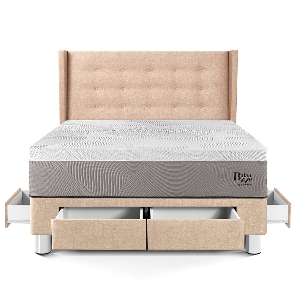 DORMITORIO CON CAJONES PARAÍSO ROYAL BALANZZE 2 PLAZAS + CABECERA GOLD CHAMPAGNE + 2 ALMOHADAS VISCOELÁSTICAS - 3
