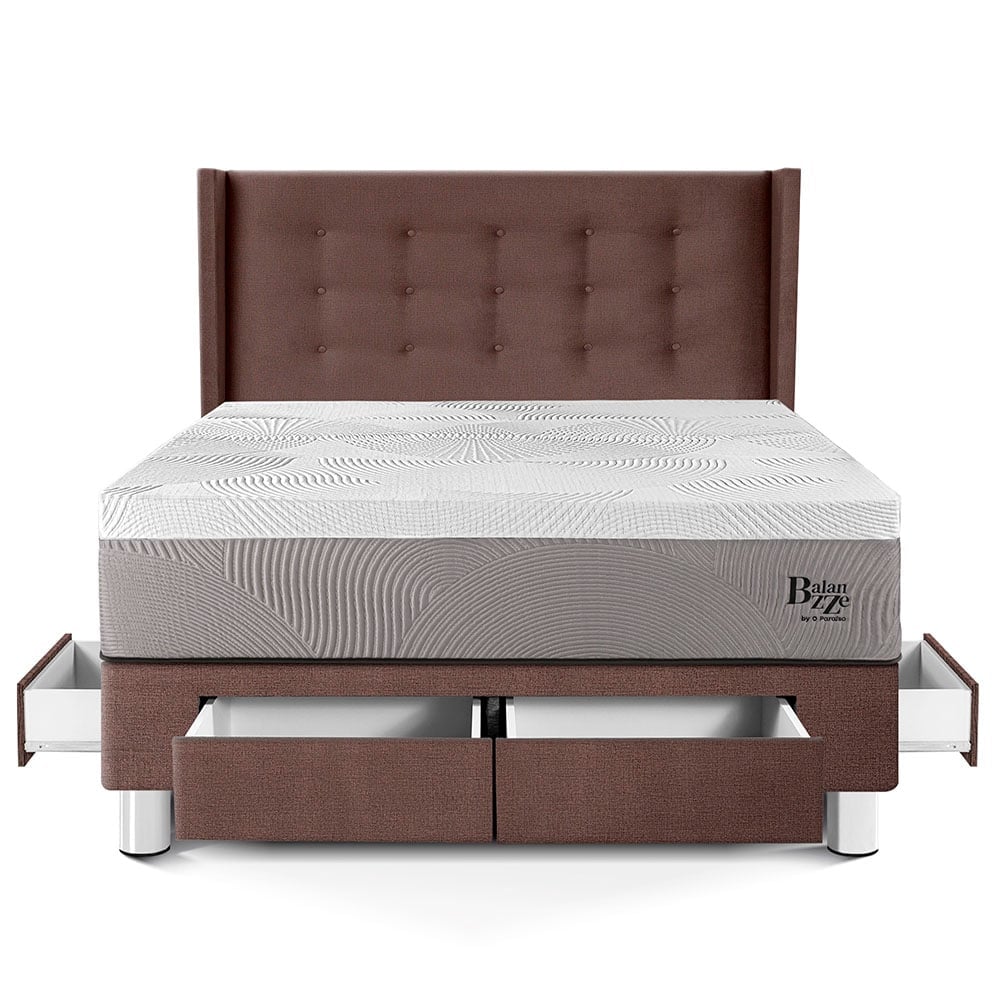 DORMITORIO CON CAJONES PARAÍSO ROYAL BALANZZE 2 PLAZAS + CABECERA GOLD CHOCOLATE + 2 ALMOHADAS VISCOELÁSTICAS - 3