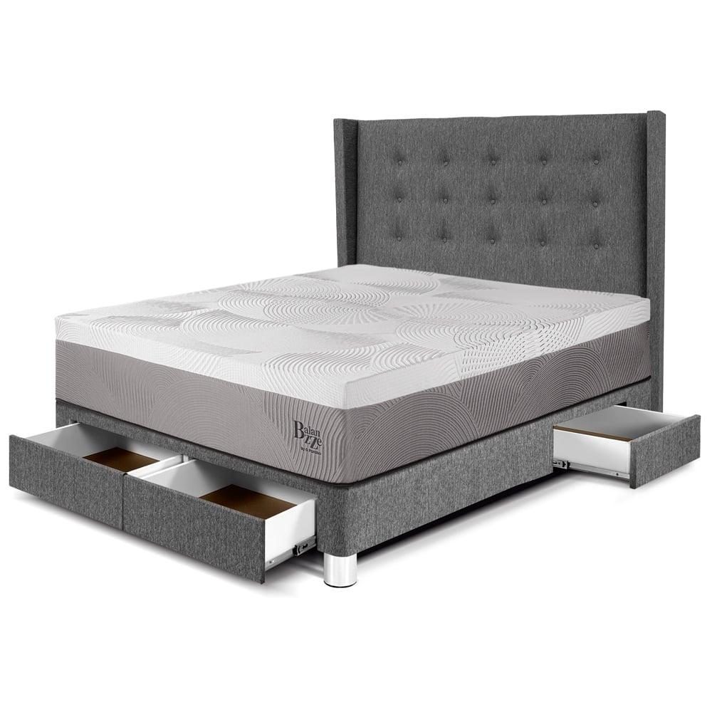 DORMITORIO CON CAJONES PARAÍSO ROYAL BALANZZE 2 PLAZAS + CABECERA GOLD GRIS + 2 ALMOHADAS VISCOELÁSTICAS - 1