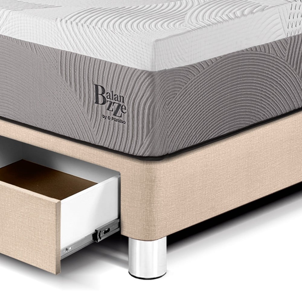 DORMITORIO CON CAJONES PARAÍSO ROYAL BALANZZE QUEEN + CABECERA GOLD CHAMPAGNE + 2 ALMOHADAS VISCOELÁSTICAS - 2