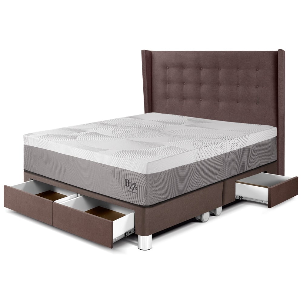 DORMITORIO CON CAJONES PARAÍSO ROYAL BALANZZE QUEEN + CABECERA GOLD CHOCOLATE + 2 ALMOHADAS VISCOELÁSTICAS - 1