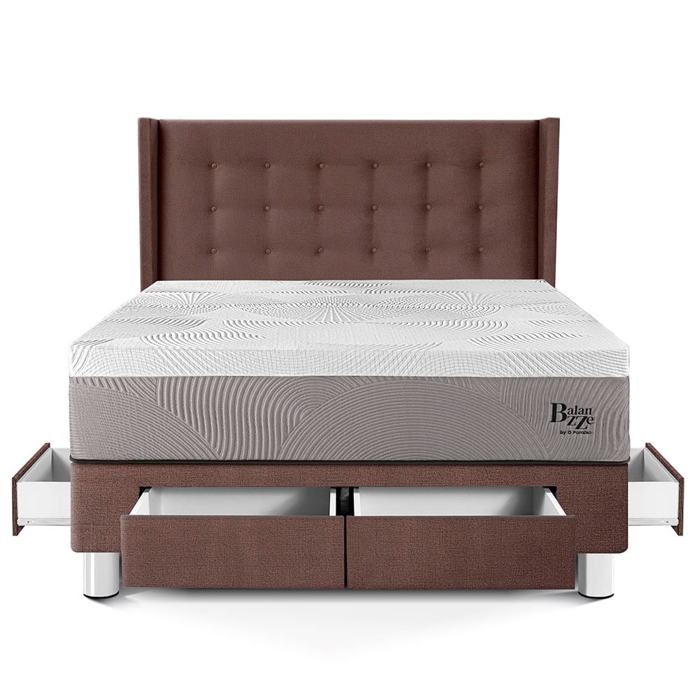 DORMITORIO CON CAJONES PARAÍSO ROYAL BALANZZE QUEEN + CABECERA GOLD CHOCOLATE + 2 ALMOHADAS VISCOELÁSTICAS - 3