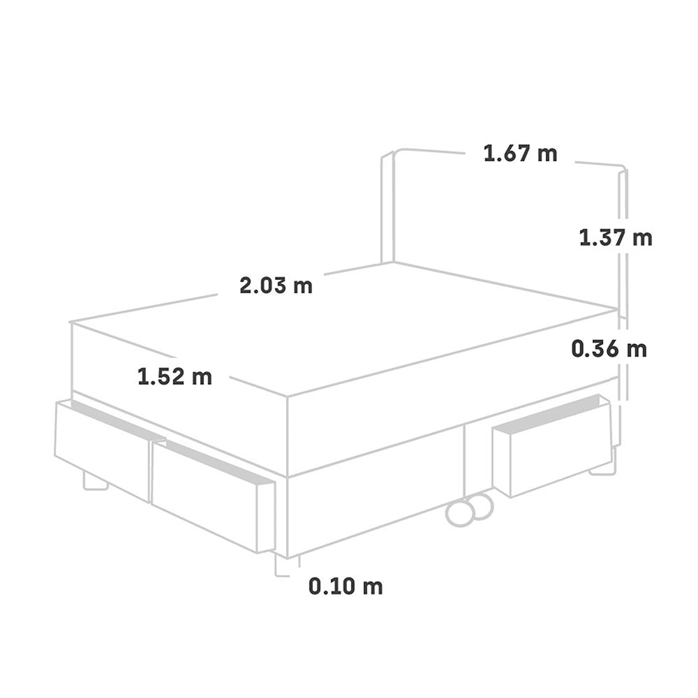 DORMITORIO CON CAJONES PARAÍSO ROYAL BALANZZE QUEEN + CABECERA GOLD GRIS + 2 ALMOHADAS VISCOELÁSTICAS - 5