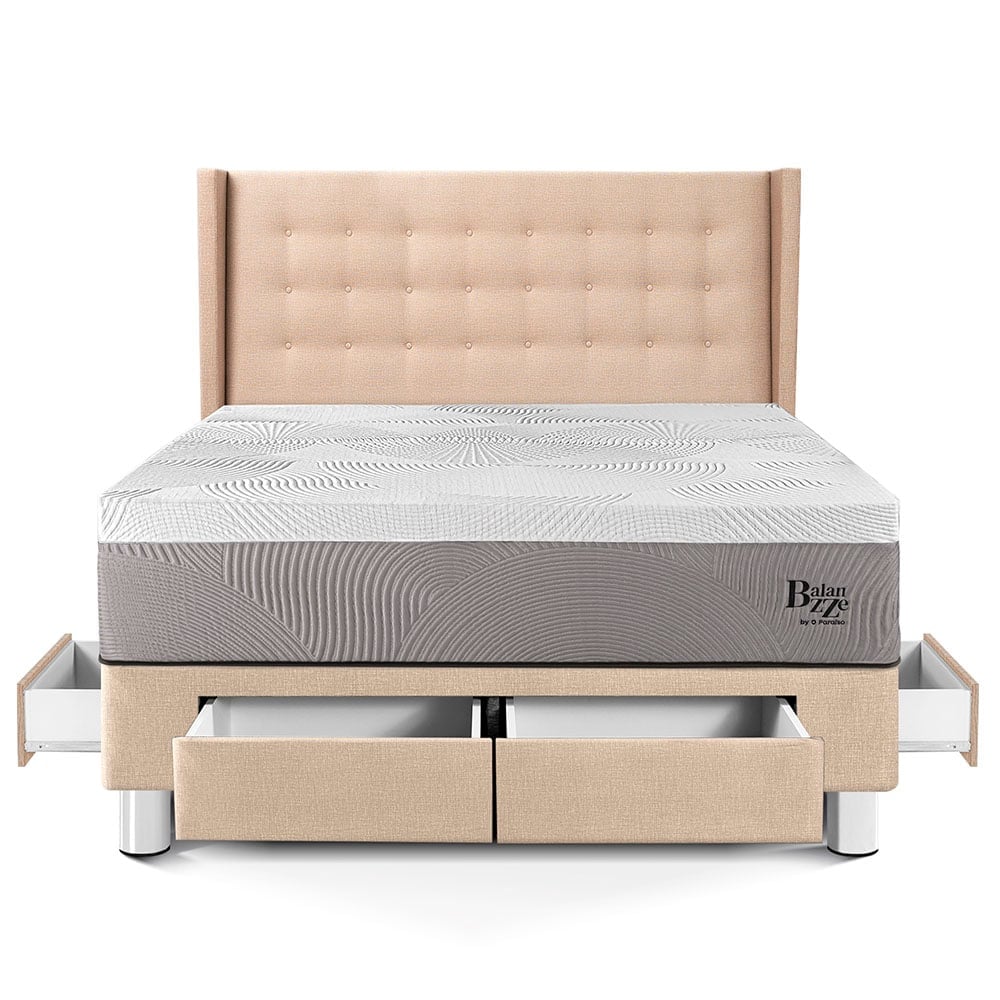 DORMITORIO CON CAJONES PARAÍSO ROYAL BALANZZE KING + CABECERA GOLD CHAMPAGNE + 2 ALMOHADAS VISCOELÁSTICAS - 3