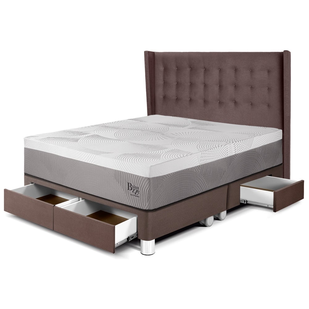 DORMITORIO CON CAJONES PARAÍSO ROYAL BALANZZE KING + CABECERA GOLD CHOCOLATE + 2 ALMOHADAS VISCOELÁSTICAS - 1