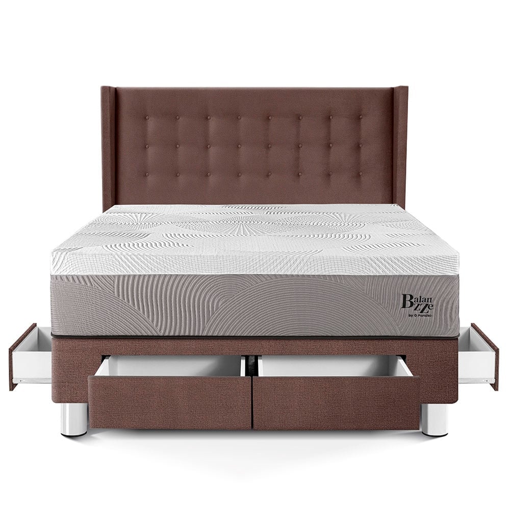 DORMITORIO CON CAJONES PARAÍSO ROYAL BALANZZE KING + CABECERA GOLD CHOCOLATE + 2 ALMOHADAS VISCOELÁSTICAS - 3