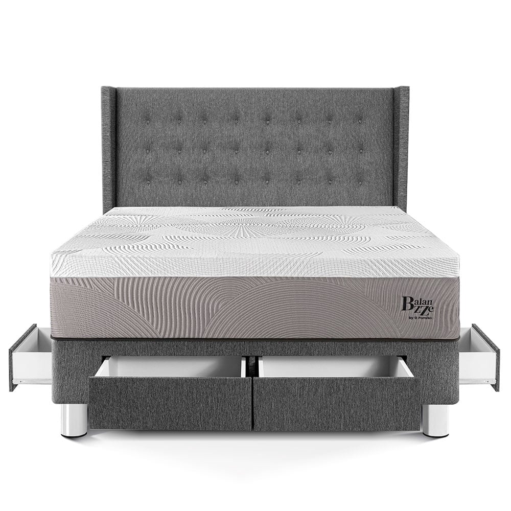 DORMITORIO CON CAJONES PARAÍSO ROYAL BALANZZE KING + CABECERA GOLD GRIS + 2 ALMOHADAS VISCOELÁSTICAS - 3