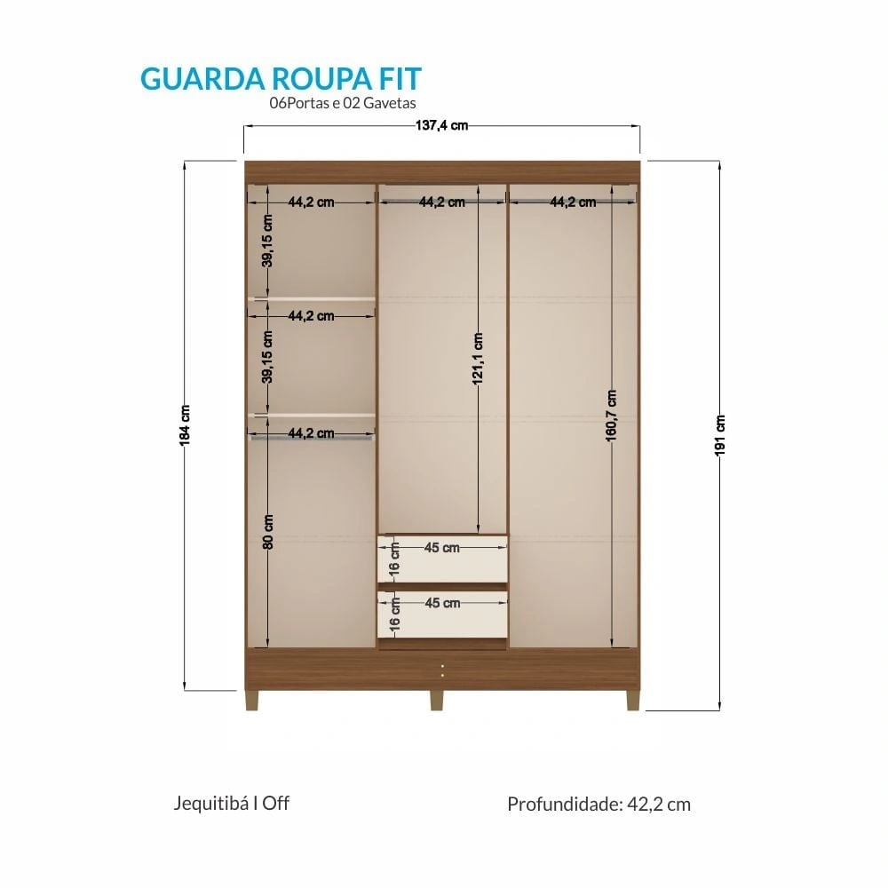ROPERO RIPLEY HOME FIT 6 PUERTAS 2 CAJONES CREMA - 4
