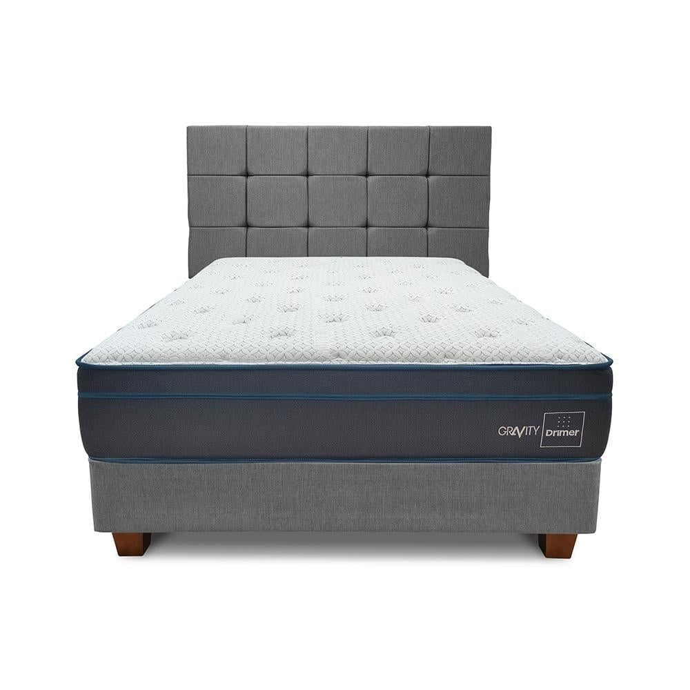 DORMITORIO AMERICANO DRIMER GRAVITY QUEEN + BOX TARIMA GRIS PLATA+ CABECERA - 2