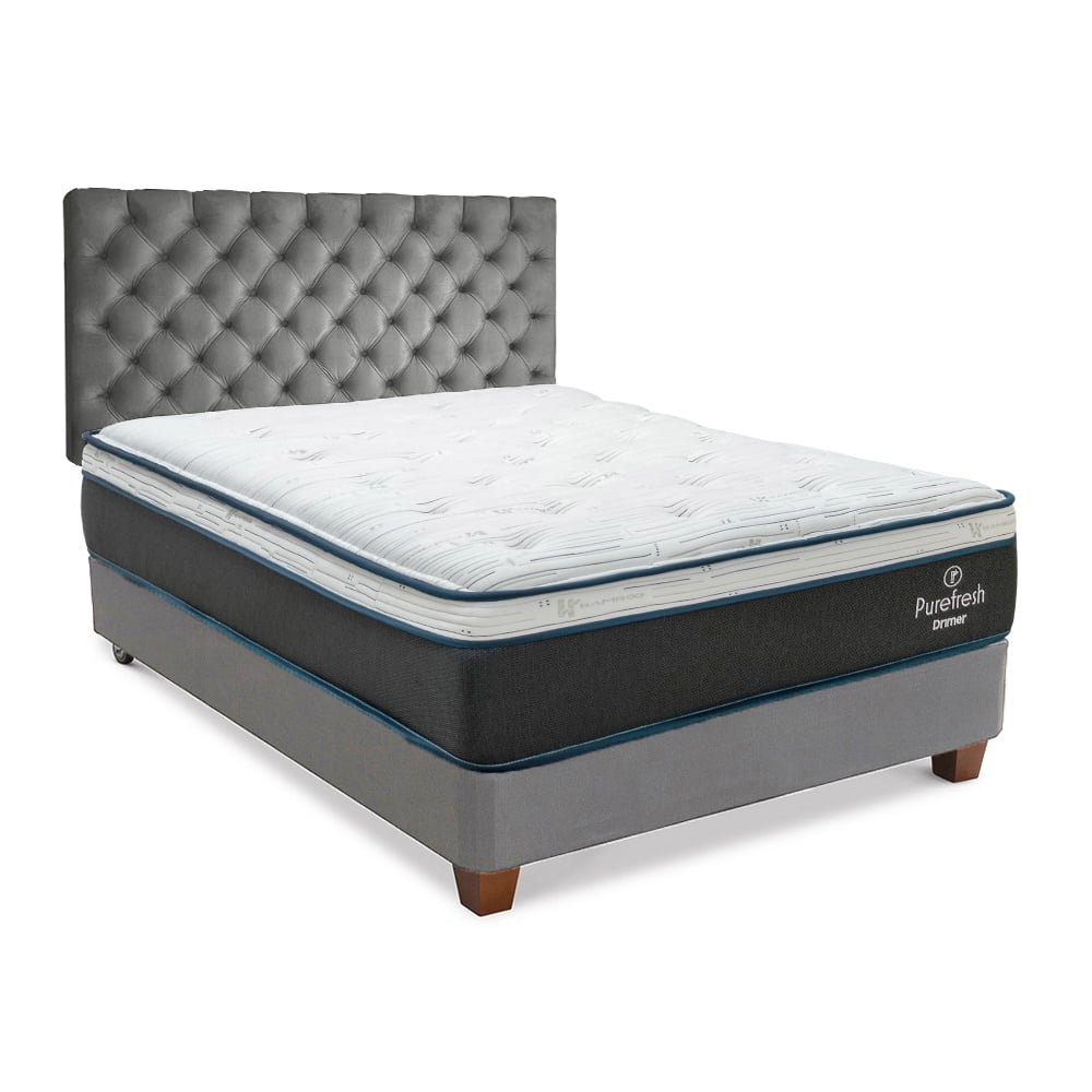 DORMITORIO AMERICANO DRIMER PURE FRESH 2 PLAZAS + BOX TARIMA GRIS PLATA - 1