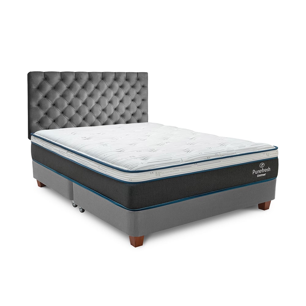 DORMITORIO AMERICANO DRIMER PURE FRESH QUEEN + BOX TARIMA GRIS PLATA - 1