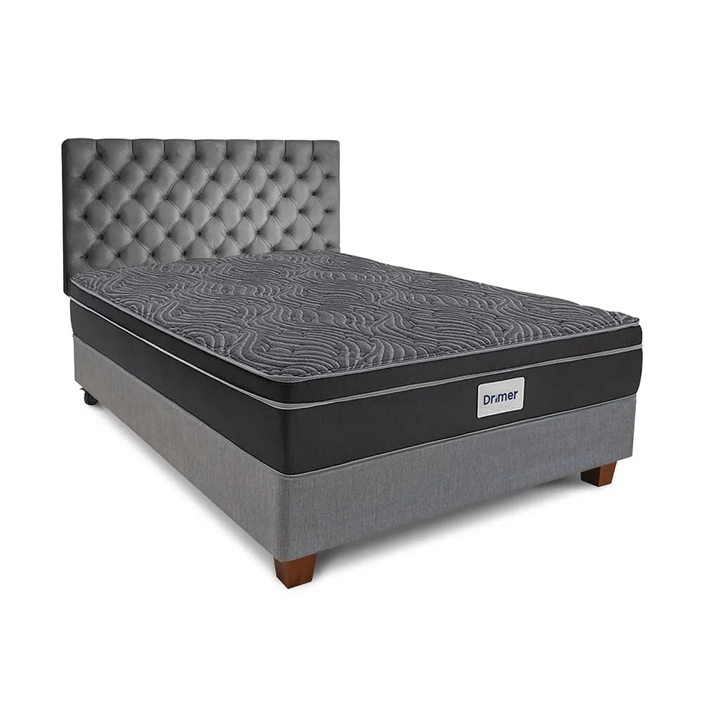 DORMITORIO AMERICANO DRIMER VENTUS 1.5 PLAZAS + BOX TARIMA GRIS PLATA - 1