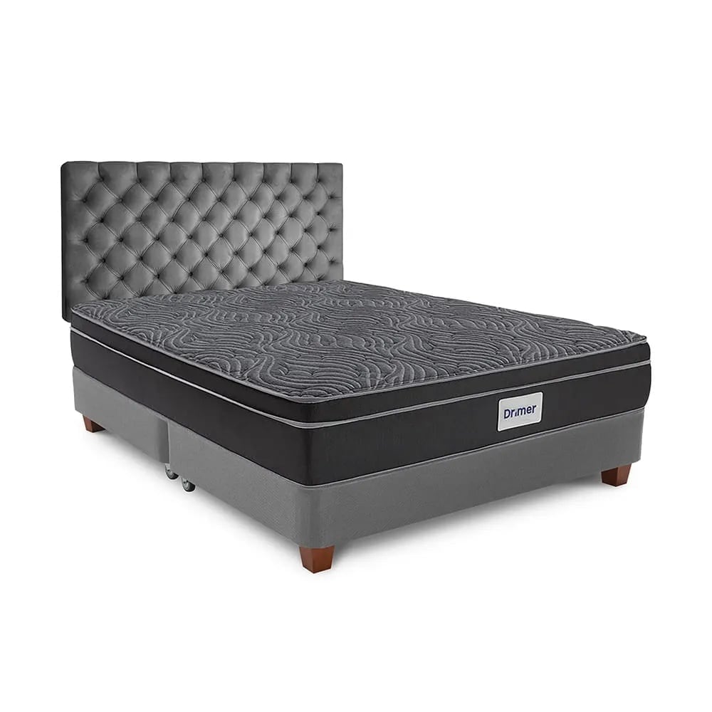 DORMITORIO AMERICANO DRIMER VENTUS KING + BOX TARIMA GRIS PLATA + CABECERA - 1