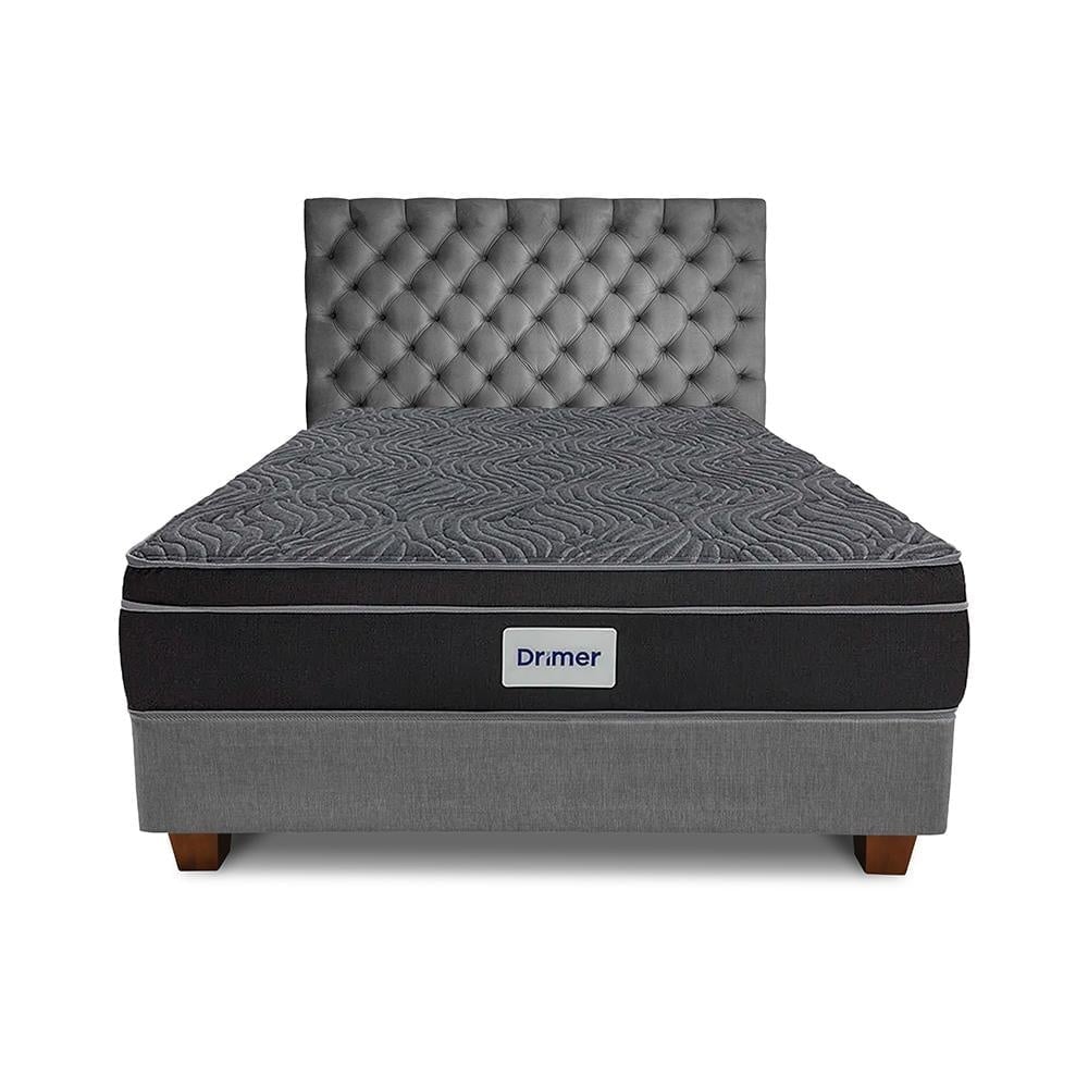 DORMITORIO AMERICANO DRIMER VENTUS KING + BOX TARIMA GRIS PLATA + CABECERA - 2