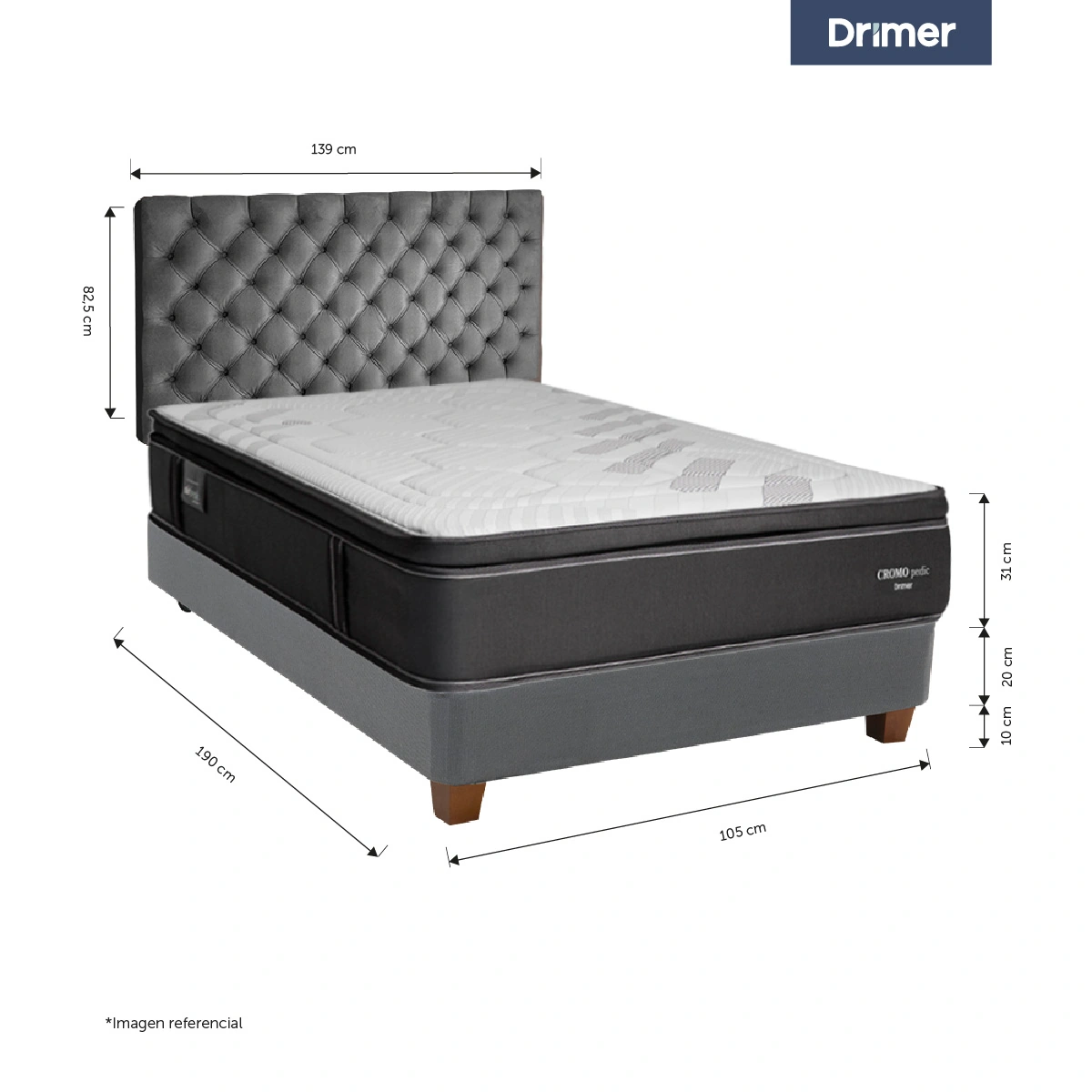 DORMITORIO AMERICANO DRIMER CROMOPEDIC 1.5 PLAZAS GRIS PLATA - 3