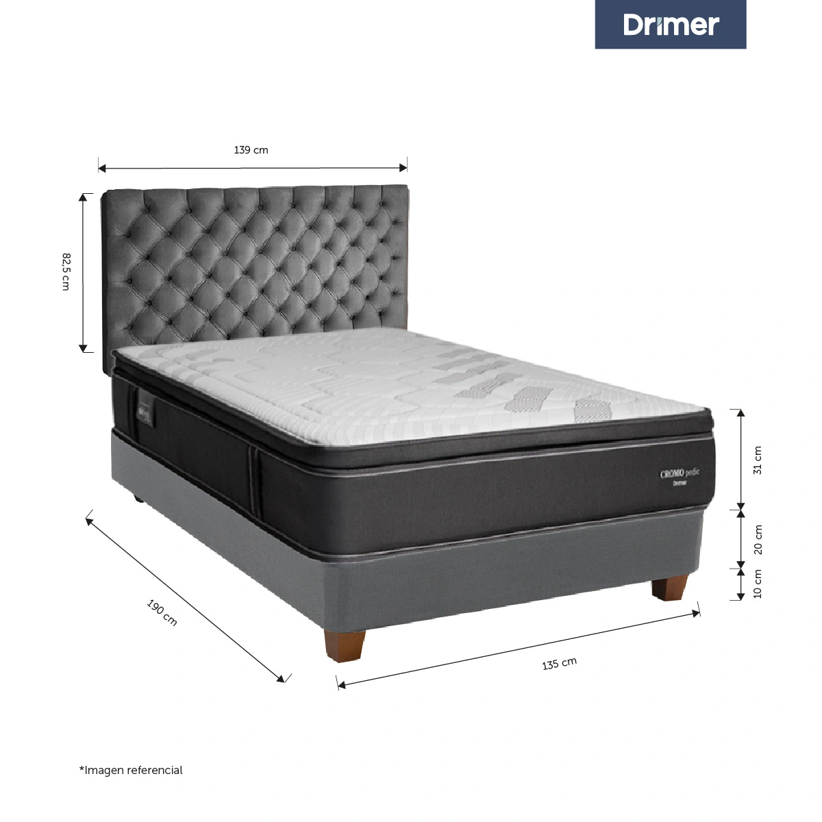 DORMITORIO AMERICANO DRIMER CROMOPEDIC 2 PLAZAS GRIS PLATA - 3
