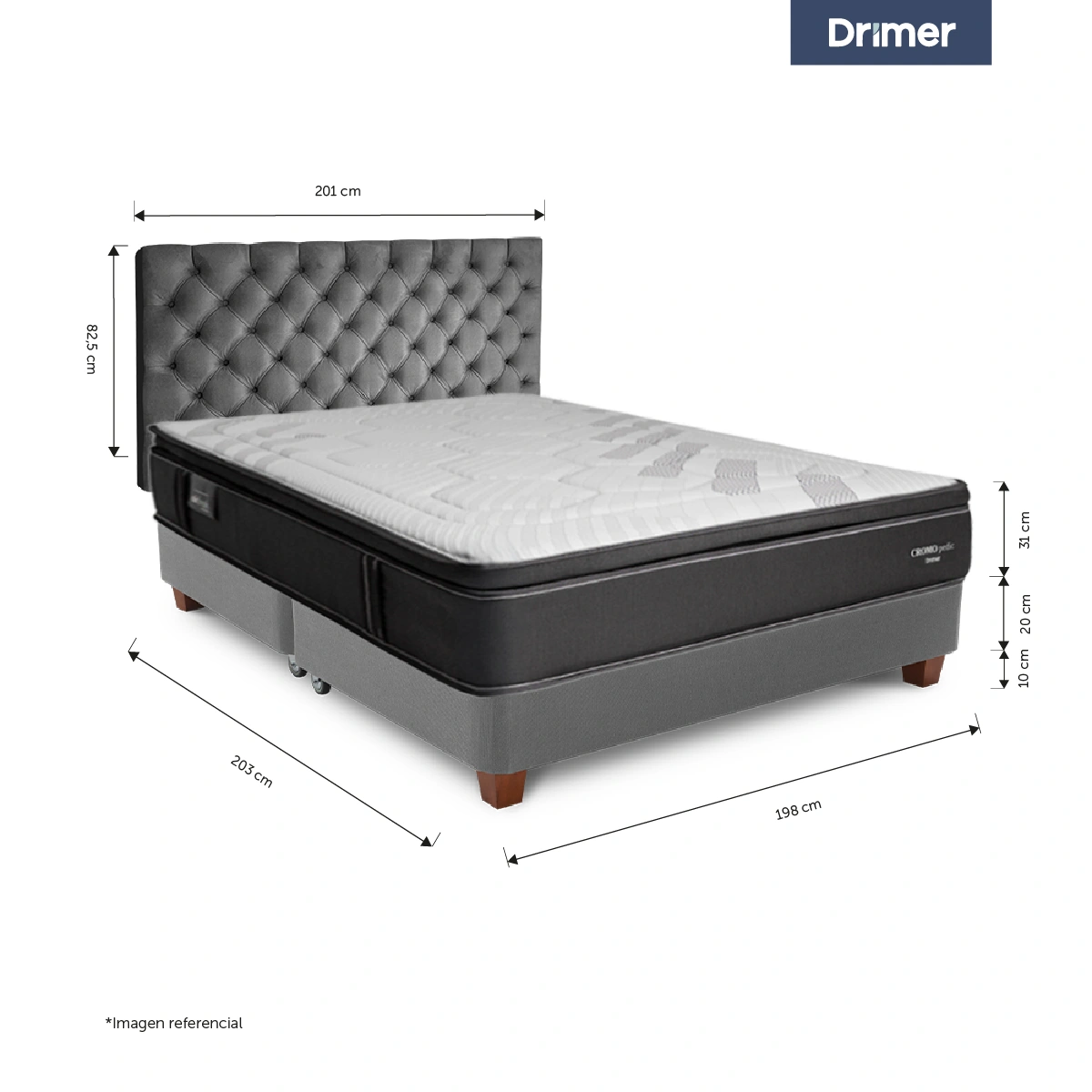 DORMITORIO AMERICANO DRIMER CROMOPEDIC KING GRIS PLATA - 3