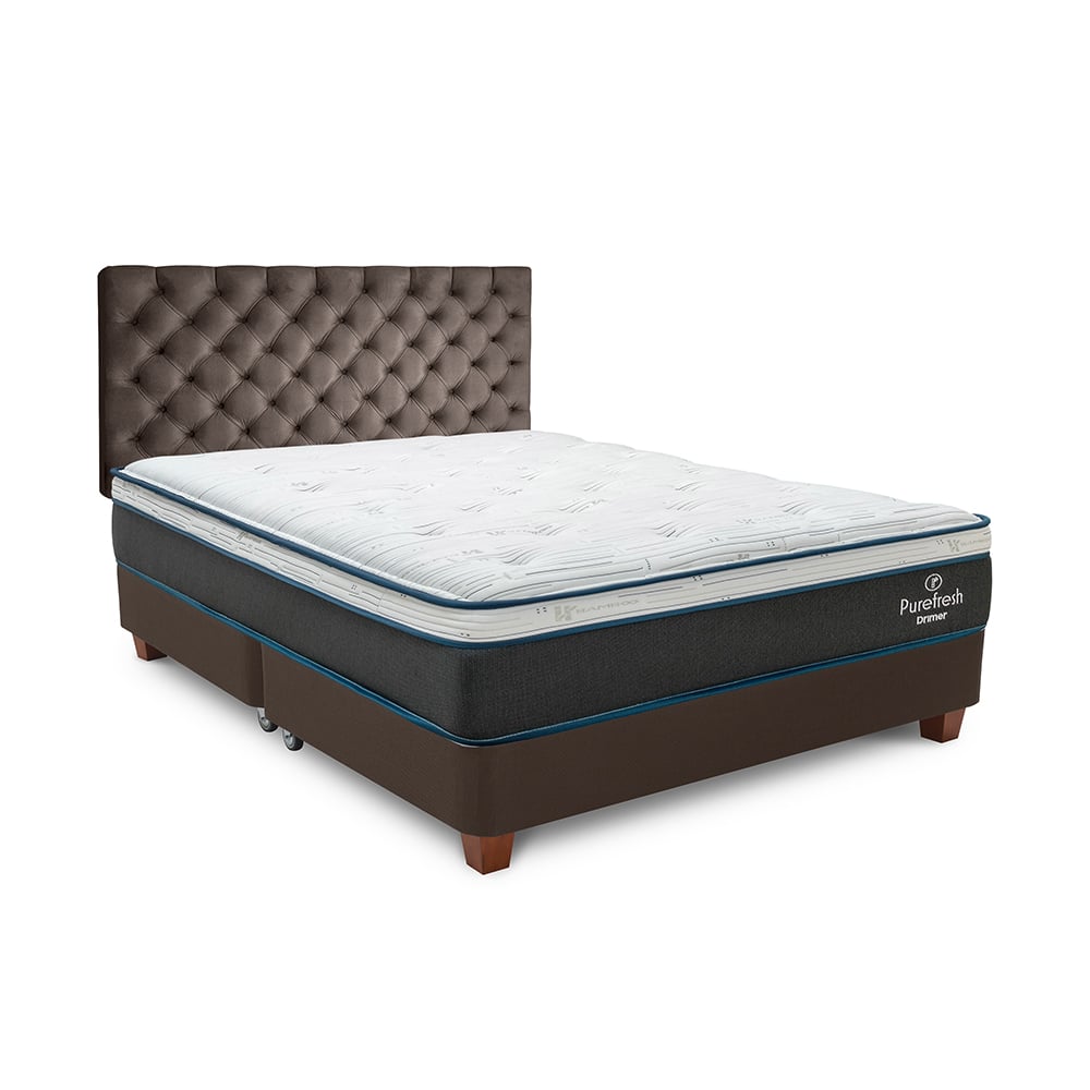 DORMITORIO AMERICANO DRIMER PURE FRESH KING + BOX TARIMA MARRÓN + CABECERA - 1