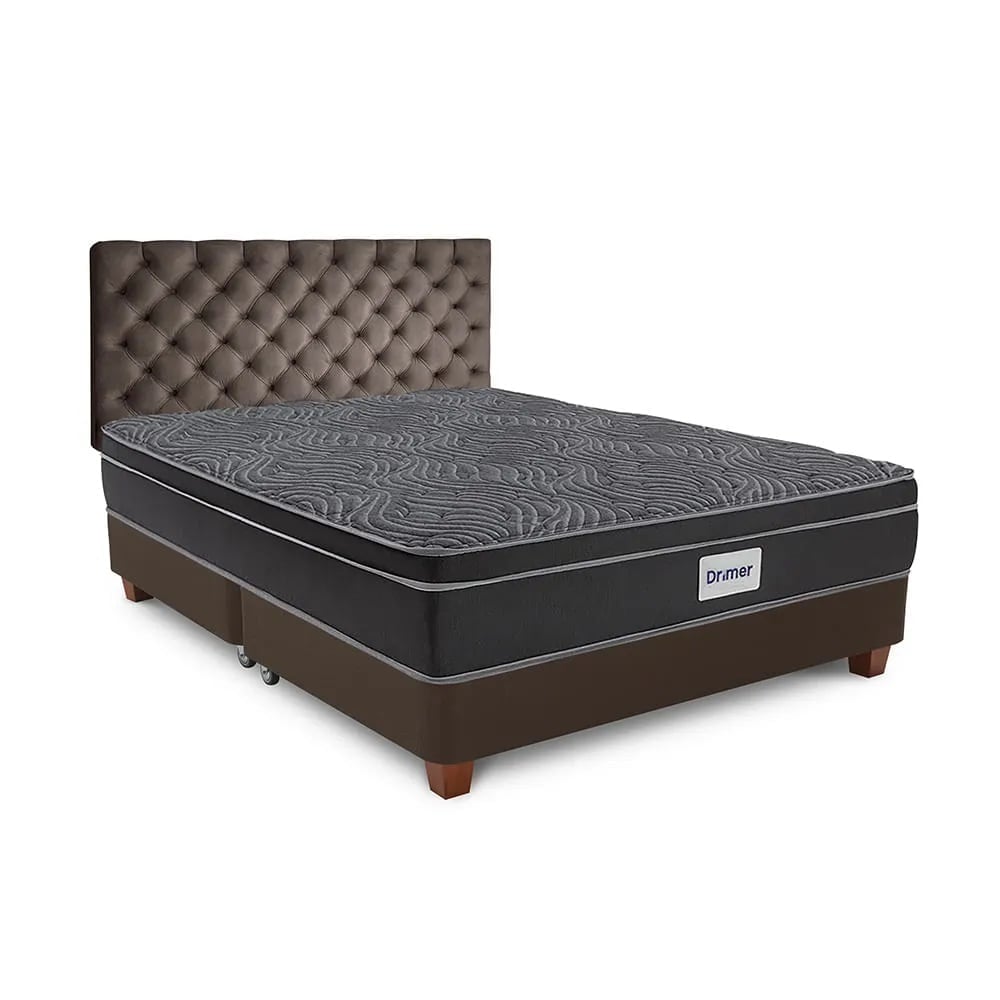 DORMITORIO AMERICANO DRIMER VENTUS KING + BOX TARIMA MARRÓN + CABECERA - 1