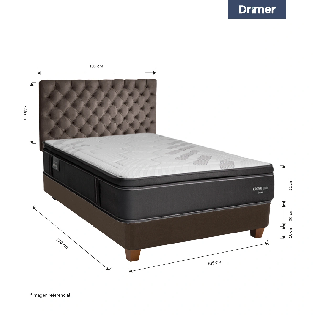 DORMITORIO AMERICANO DRIMER CROMOPEDIC 1.5 PLAZAS MARRÓN - 3