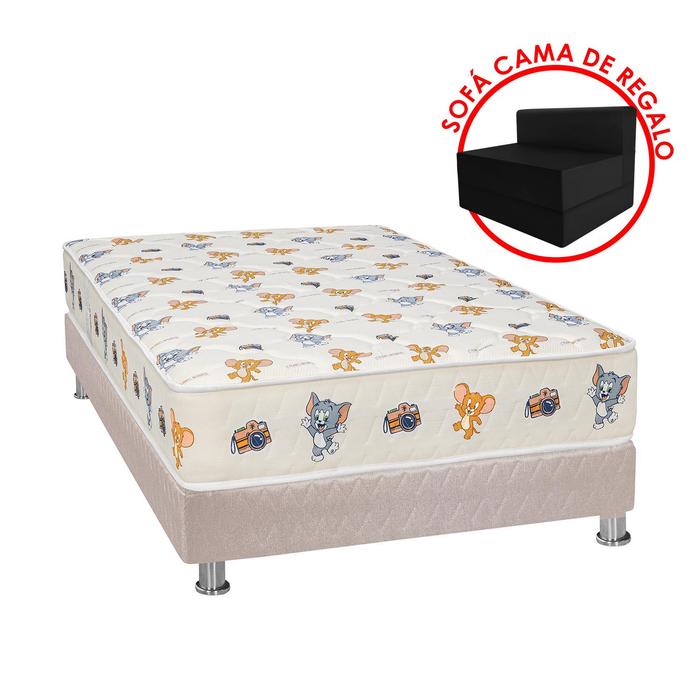 CAMA FORLI BEIGE COLCHÓN TOM & JERRY 1.5 PLAZAS - 1