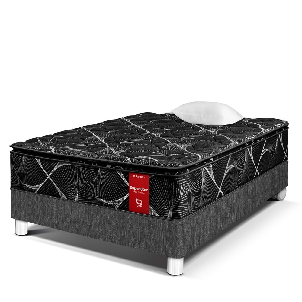 CAMA PARAÍSO SUPER STAR NEGRO 1.5 PLAZAS CHARCOAL - 1