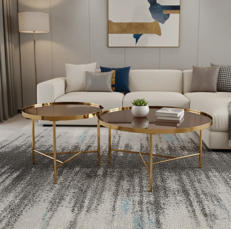 MESA CENTRO SALA RIPLEY HOME AMBAR DORADO SET X2 METAL - 1