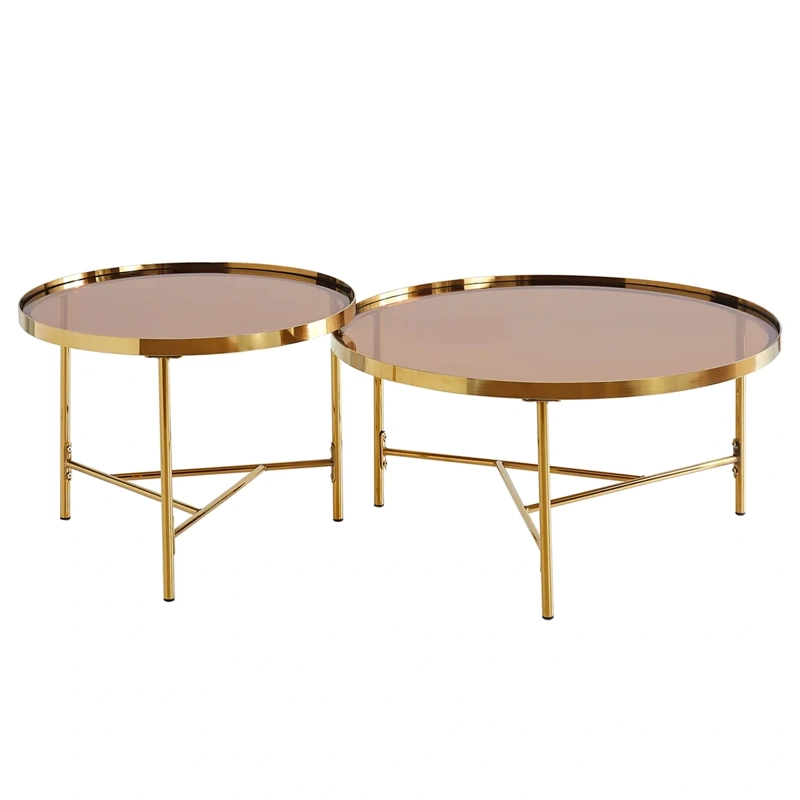 MESA CENTRO SALA RIPLEY HOME AMBAR DORADO SET X2 METAL - 2