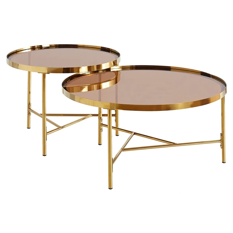 MESA CENTRO SALA RIPLEY HOME AMBAR DORADO SET X2 METAL - 4