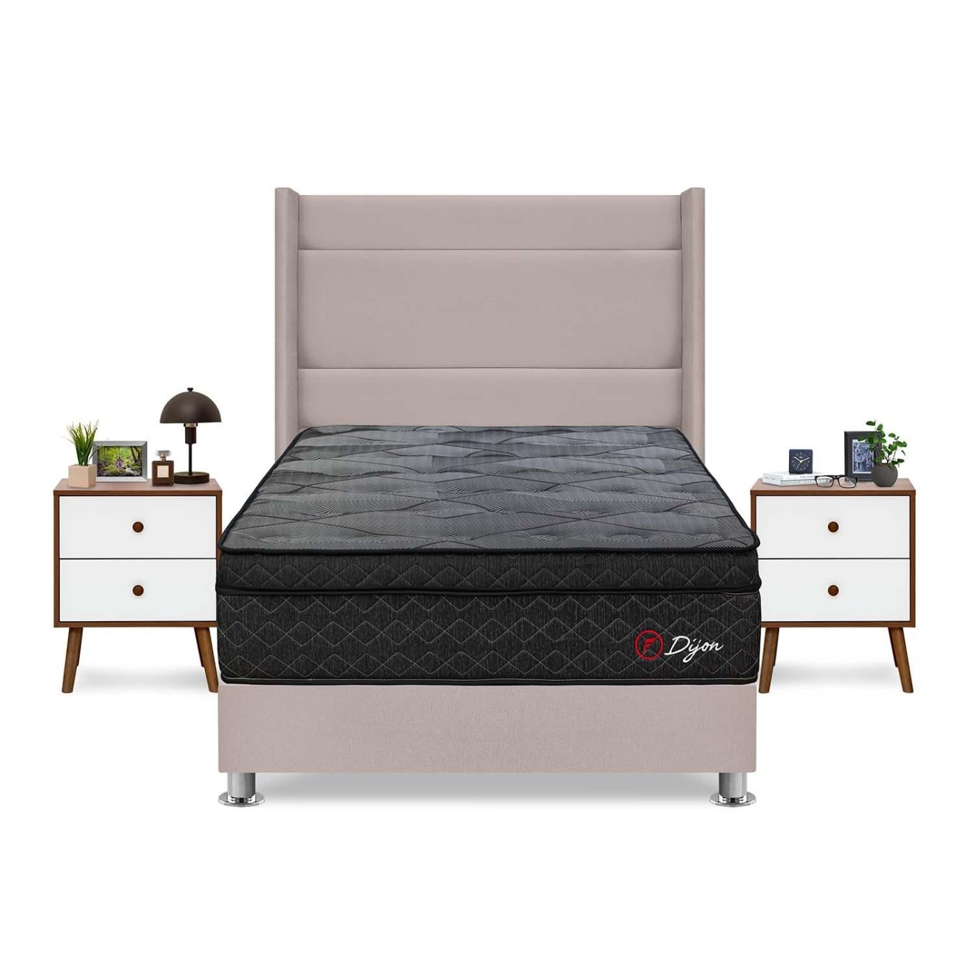 DORMITORIO AMERICANO FORLI DIJON 2 PLAZAS + CABECERA DE LUXE LÍNEA + VELADOR - 1
