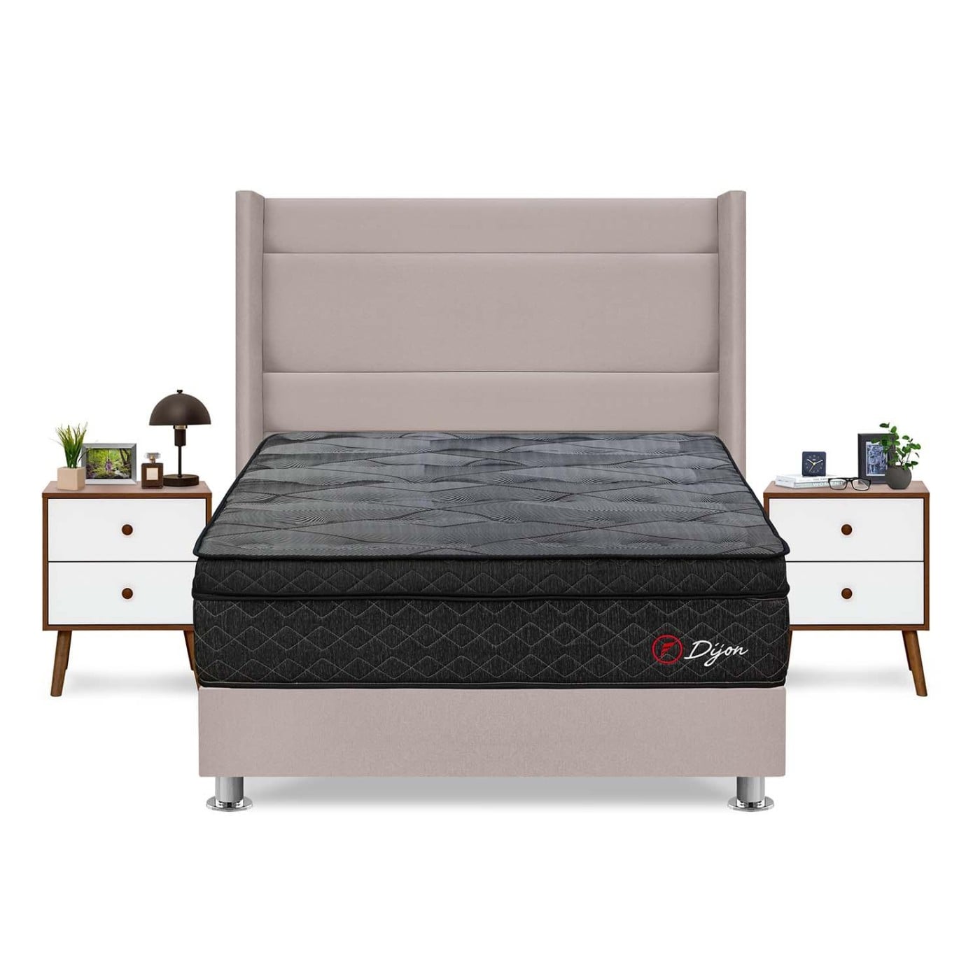 DORMITORIO AMERICANO FORLI DIJON KING + CABECERA DE LUXE LÍNEA + VELADOR - 1