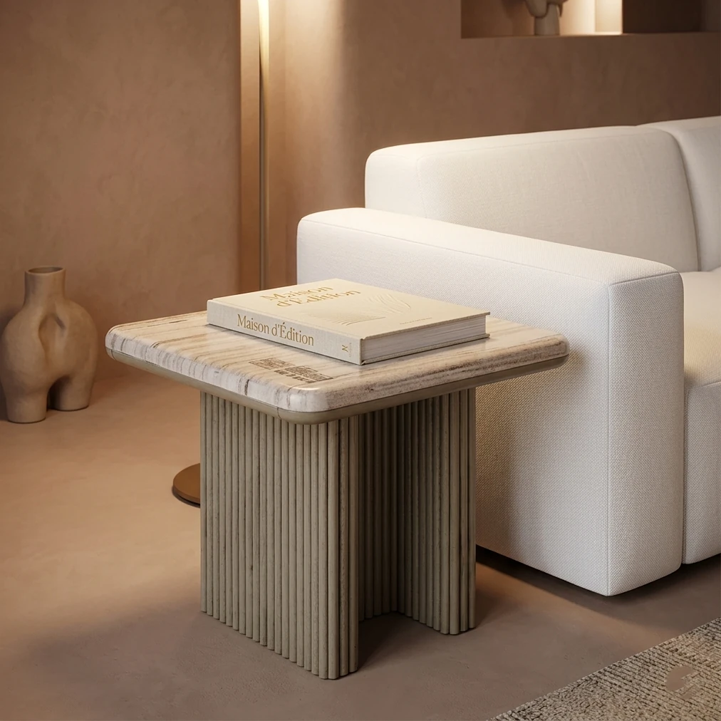 MESA LATERAL MAISON LINETT CELINE BEIGE 70X 70 CM - 1
