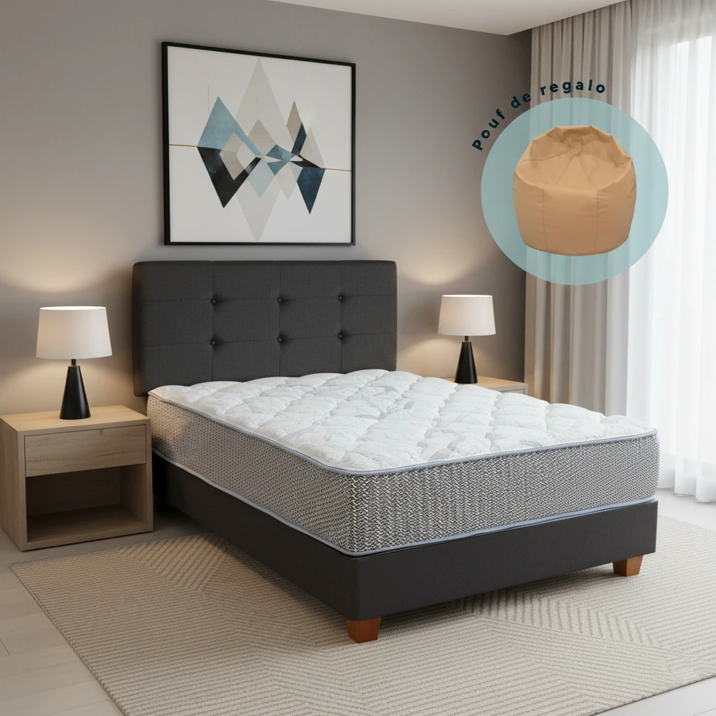 DORMITORIO DRIMER POCKET NOVO 2 PLAZAS GRIS OSCURO + POUF - 1