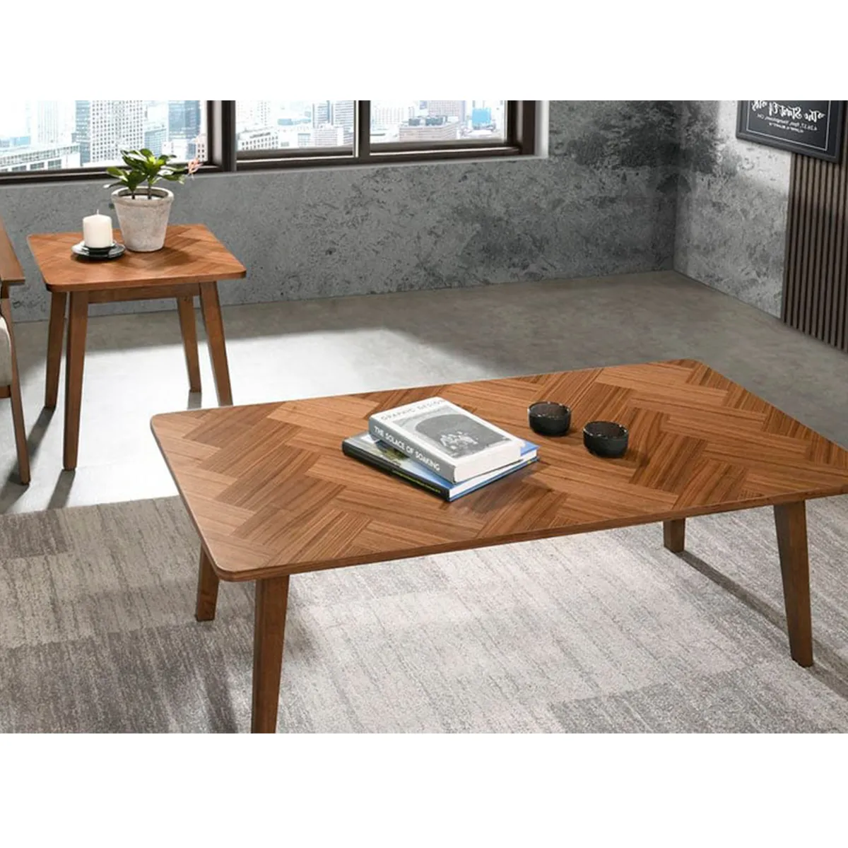 MESA CENTRO SALA RIPLEY HOME CENTURY MADERA + MESA LATERAL CHEVRON - 4