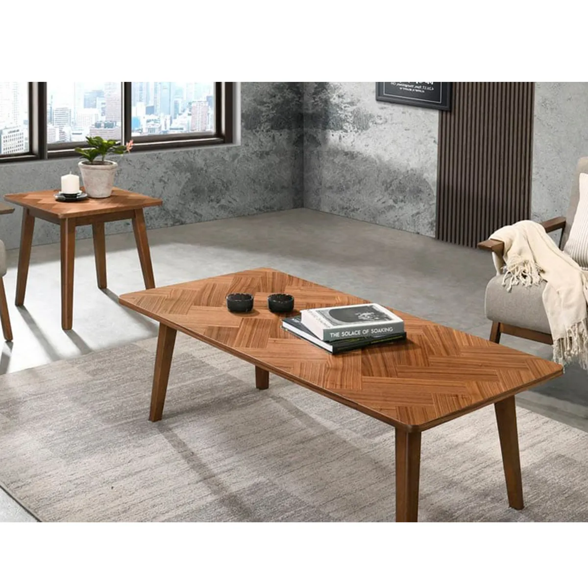 MESA CENTRO SALA RIPLEY HOME CENTURY MADERA + MESA LATERAL CHEVRON - 5