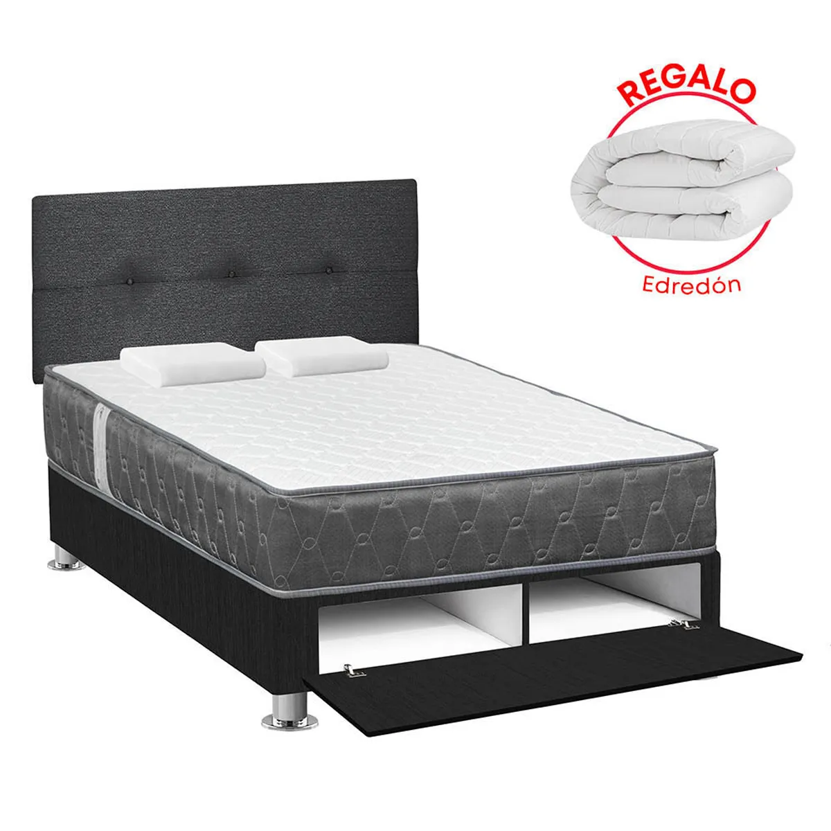 DORMITORIO CAJONES FORLI AQCUA 2 PLAZAS GRIS + EDREDÓN - 1