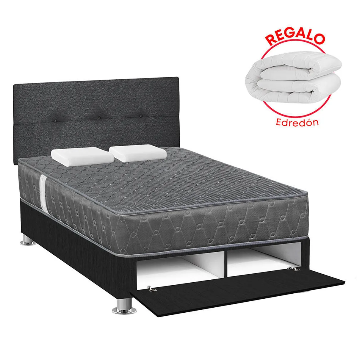 DORMITORIO CAJONES FORLI AQCUA 2 PLAZAS GRIS + EDREDÓN - 1