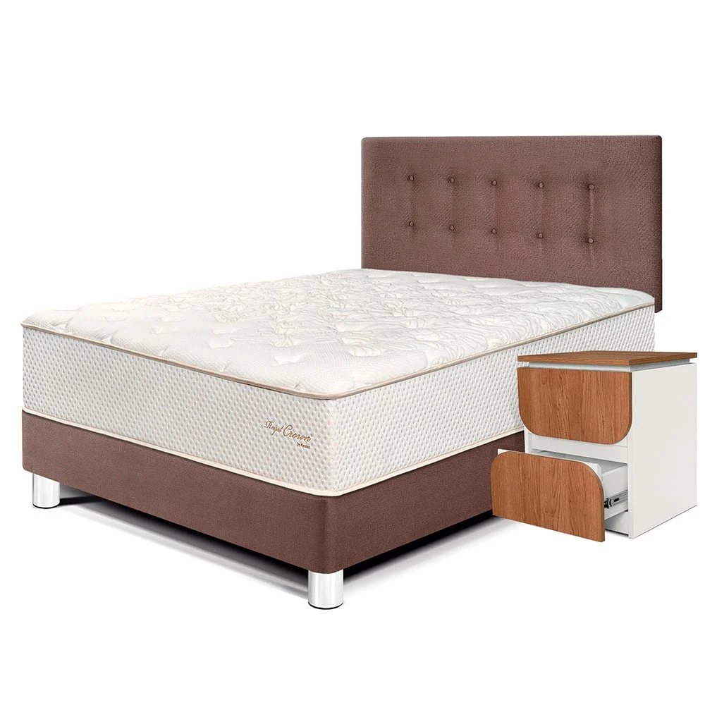 DORMITORIO PARAÍSO ROYAL CROWN 2 PLAZAS + VELADOR MOON CHOCOLATE + 2 ALMOHADAS VISCOELÁSTICAS - 1