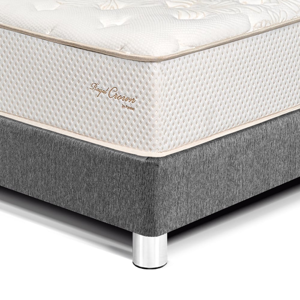 DORMITORIO PARAÍSO ROYAL CROWN 2 PLAZAS + VELADOR MOON GRIS + 2 ALMOHADAS VISCOELÁSTICAS - 2