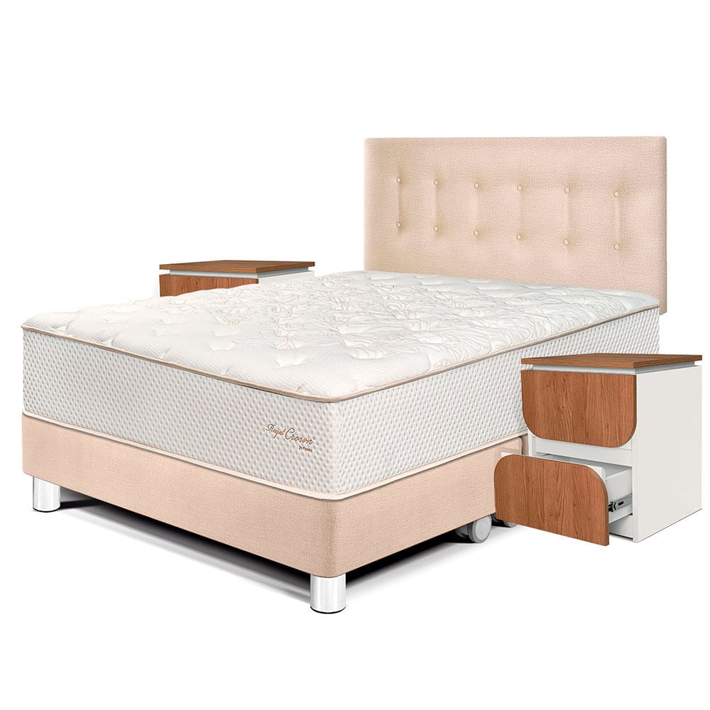 DORMITORIO PARAÍSO ROYAL CROWN QUEEN + VELADORES MOON CHAMPAGNE + 2 ALMOHADAS VISCOELÁSTICAS - 1