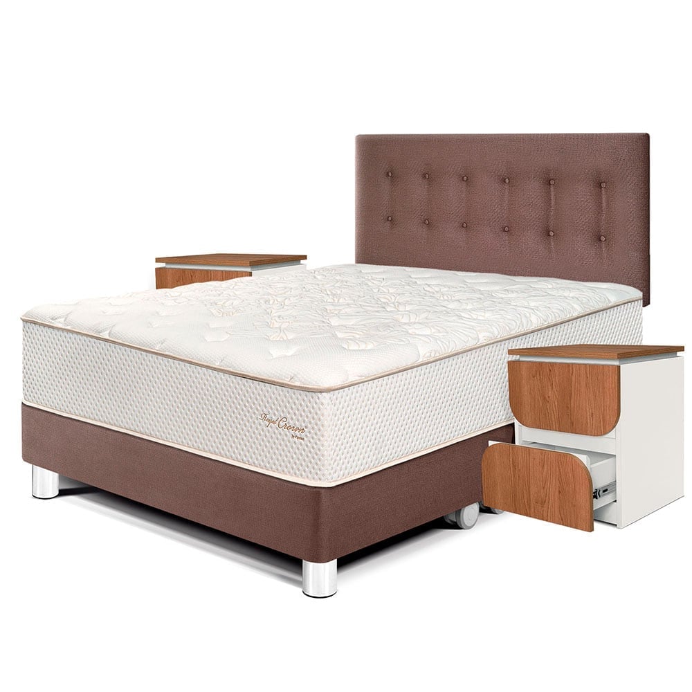 DORMITORIO PARAÍSO ROYAL CROWN QUEEN + VELADORES MOON CHOCOLATE + 2 ALMOHADAS VISCOELÁSTICAS - 1