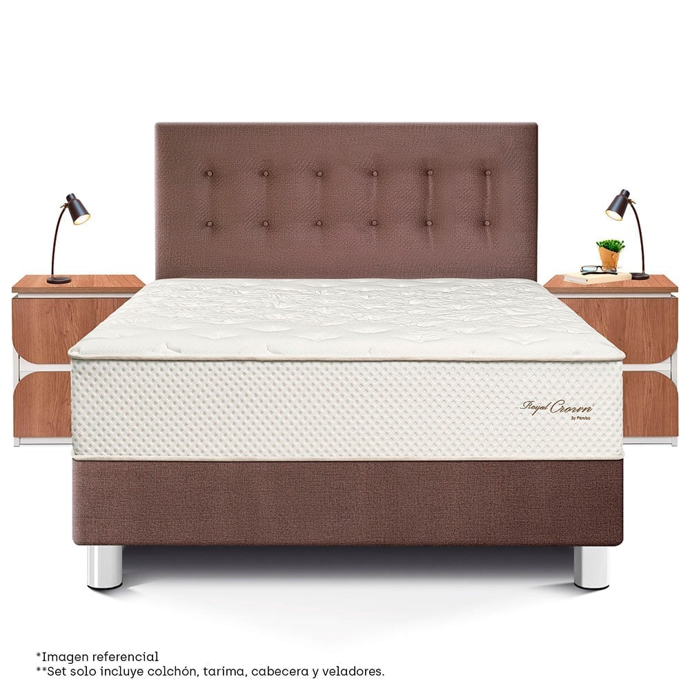 DORMITORIO PARAÍSO ROYAL CROWN QUEEN + VELADORES MOON CHOCOLATE + 2 ALMOHADAS VISCOELÁSTICAS - 3