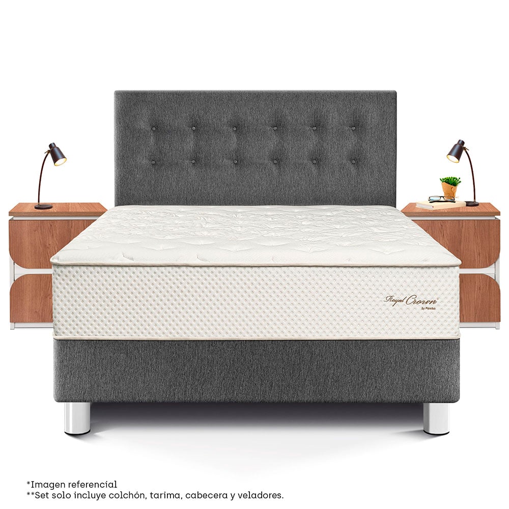 DORMITORIO PARAÍSO ROYAL CROWN QUEEN + VELADORES MOON GRIS + 2 ALMOHADAS VISCOELÁSTICAS - 3