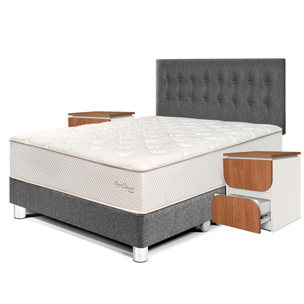 DORMITORIO PARAÍSO ROYAL CROWN KING + VELADORES MOON GRIS + 2 ALMOHADAS VISCOELÁSTICAS - 1