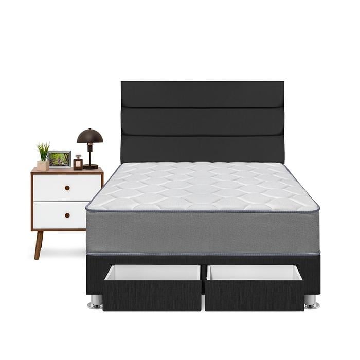 DORMITORIO AMERICANO FORLI POLARIS 2 PLAZAS CON CAJONES GRIS + VELADORES - 1