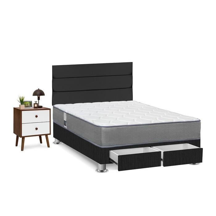 DORMITORIO AMERICANO FORLI POLARIS 2 PLAZAS CON CAJONES GRIS + VELADORES - 2