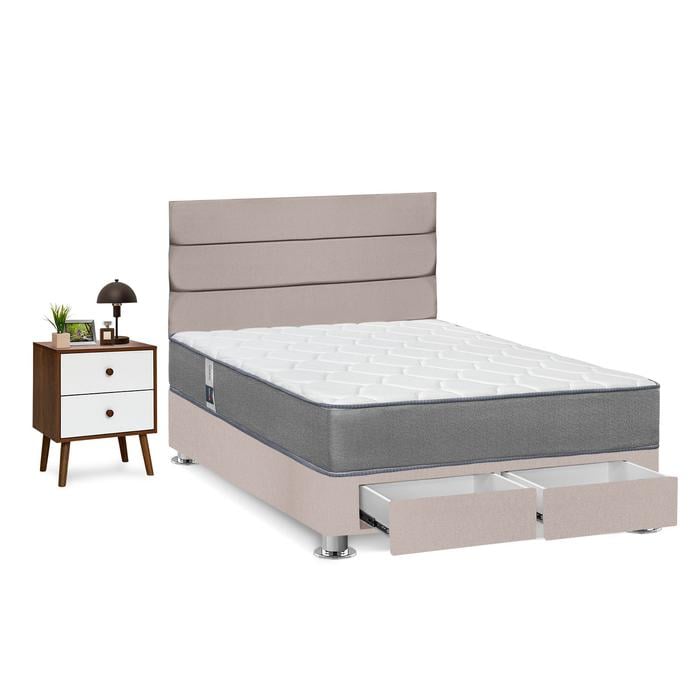DORMITORIO AMERICANO FORLI POLARIS 2 PLAZAS CON CAJONES BEIGE + VELADORES - 2