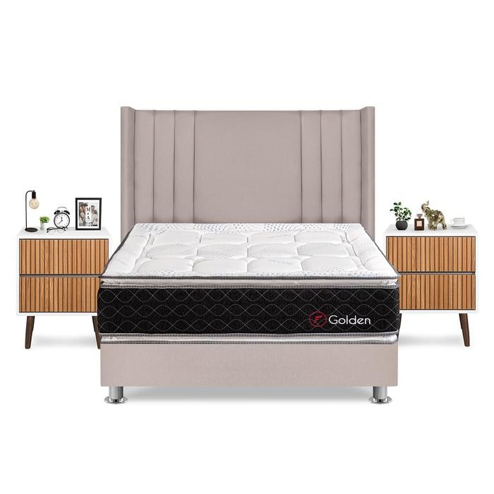 DORMITORIO AMERICANO FORLI GOLDEN QUEEN + VELADORES - 1